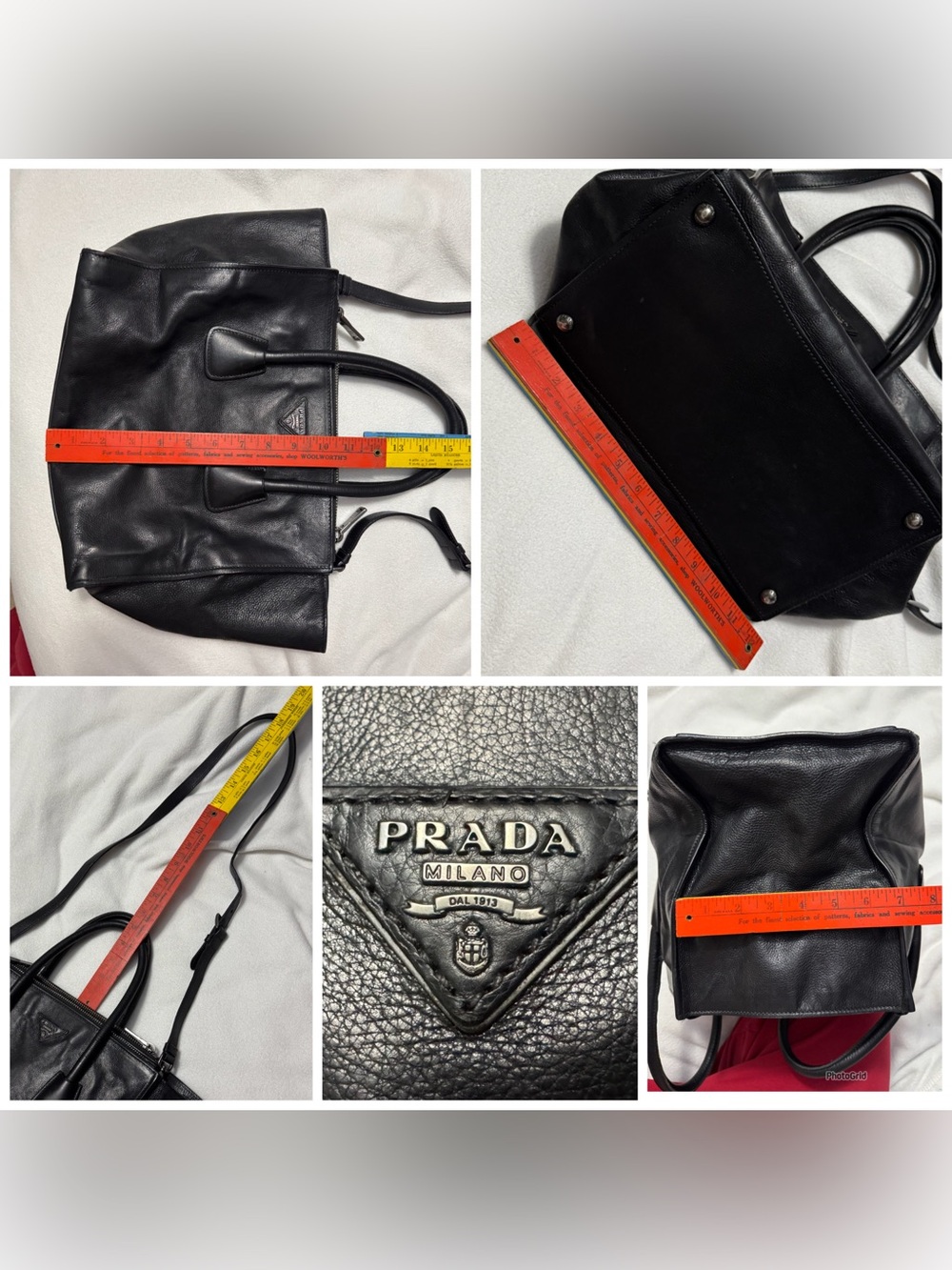 Prada AUTHENTIC Glacé Calf Twin Pocket Black Leather 2-Way Tote Bag - Picture 13 of 16